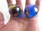 2 Boulders 35mm LUSTERED BLUE Iridescent Translucent Clear Metallic Marbles glass large